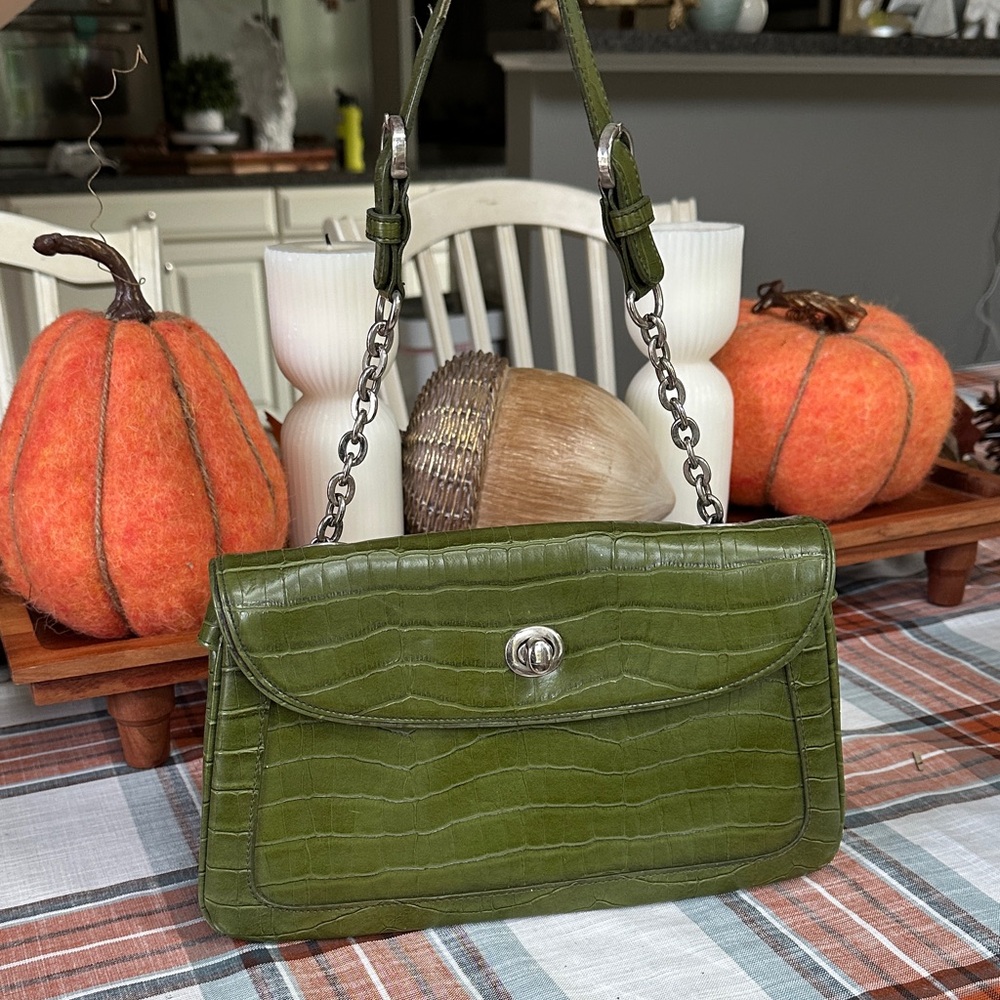 The Limited Olive Crocodile-Embossed Shoulder Bag